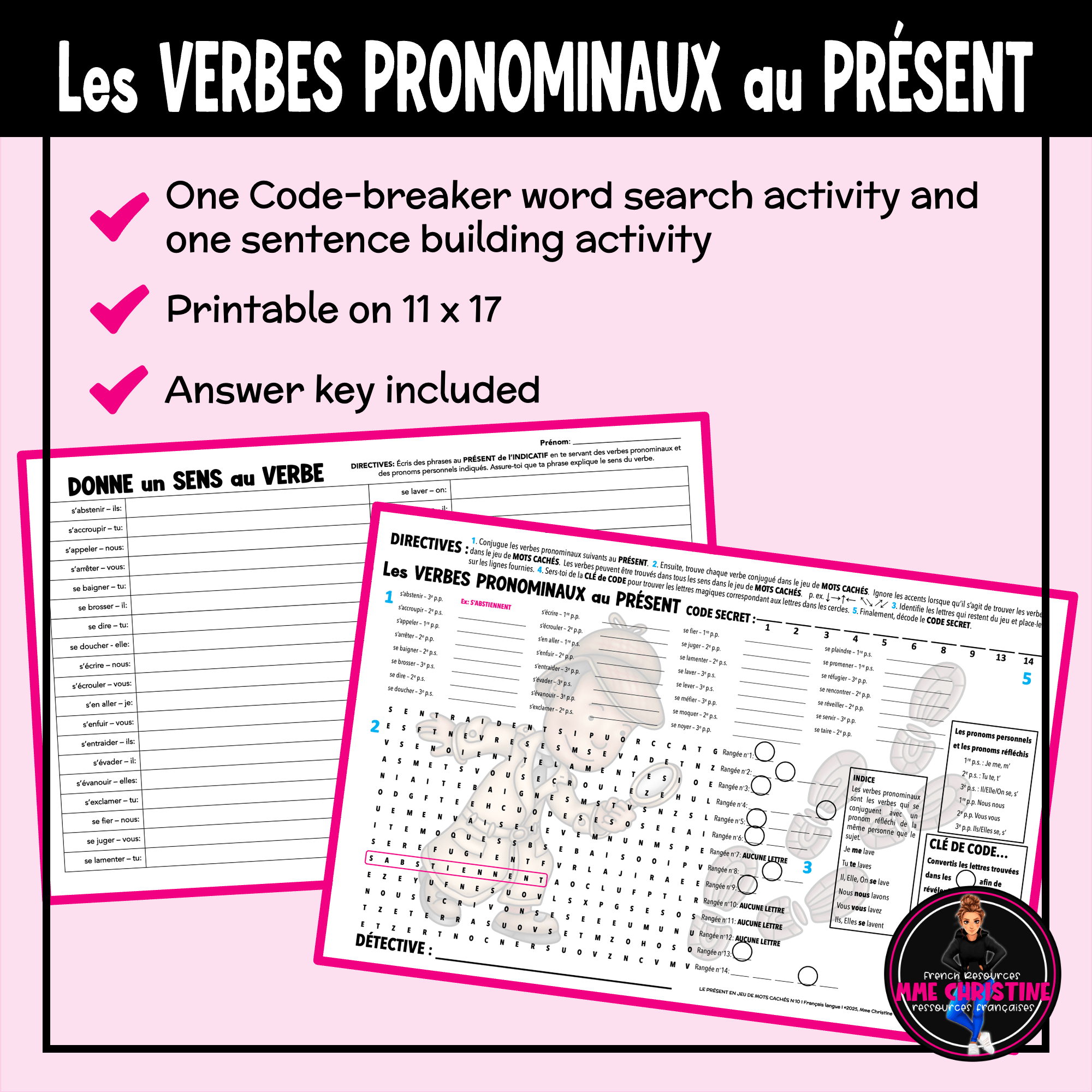 VERBES pronominaux au présent - Activité de mots cachés 10 – French Verbs Worksheet - Image 2