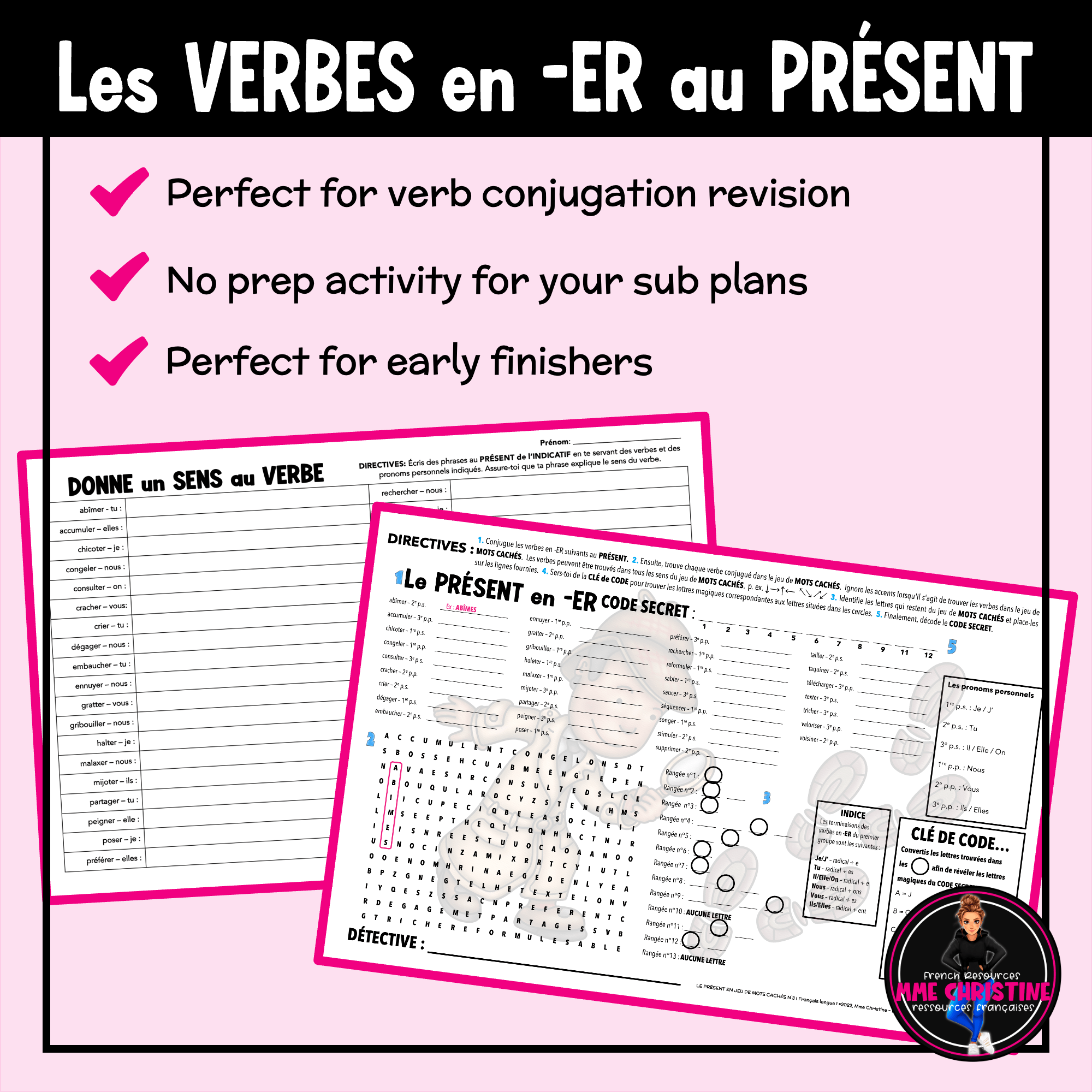 VERBES en ER au présent - Activité de mots cachés 3 – Worksheet French ER Verbs - Image 3