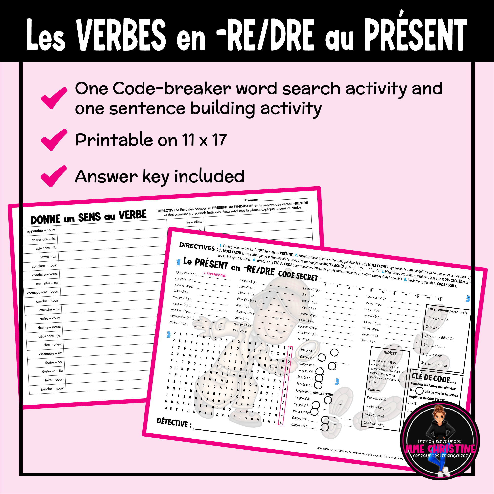 VERBES en RE au présent - Activité de mots cachés 6 – French RE Verbs Worksheet - Image 2
