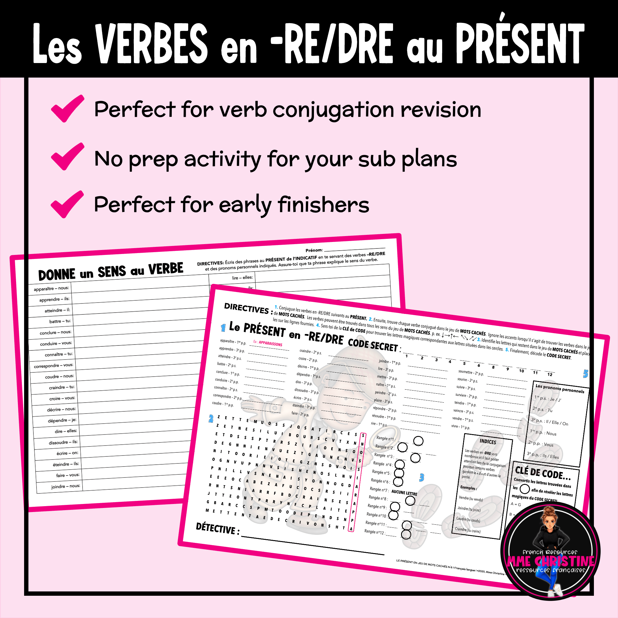 VERBES en RE au présent - Activité de mots cachés 6 – French RE Verbs Worksheet - Image 3