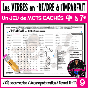 VERBES en RE à l'imparfait - Activité de mots cachés 9 – French RE Verbs Worksheet