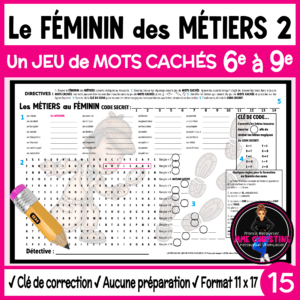 Vocabulaire français - Le féminin des métiers 2 -  French Vocabulary Worksheet