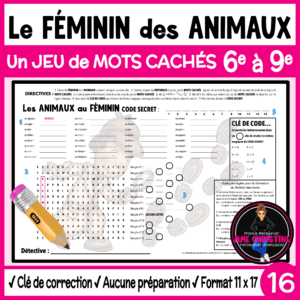 Vocabulaire français - Le féminin des animaux -  French Vocabulary Worksheet
