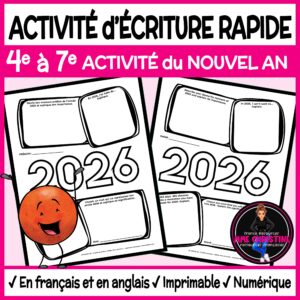 Activité d'écriture rapide - Nouvel an - Quick French New Year Writing Activity