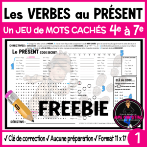 VERBES au présent - Activité de mots cachés 1 - Worksheet French Verbs