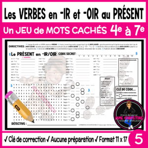 VERBES au présent IR/OIR - Activité de mots cachés 5 – Worksheet French Verbs IR/OIR