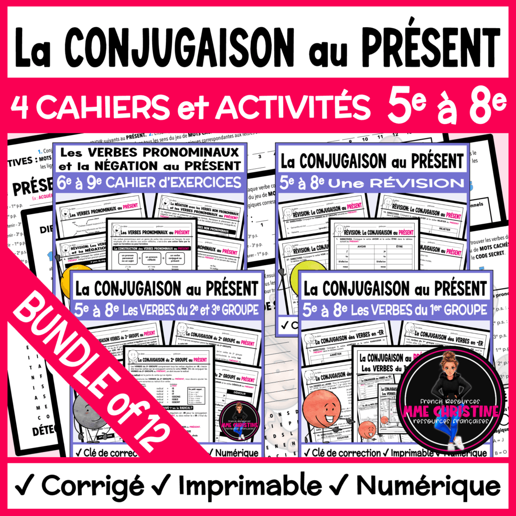 French Present Tense Bundle | 4 Verb Workbooks + 8 Word Searches | Verbes au présent