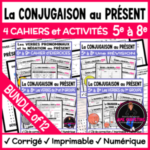 French Present Tense Bundle | 4 Verb Workbooks + 8 Word Searches | Verbes au présent