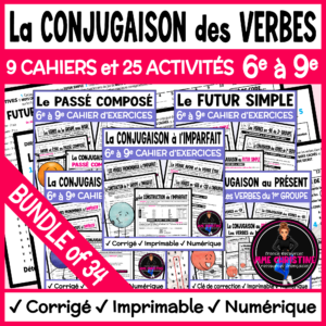 Les verbes - 9 cahiers d'exercices et activités + 25 jeux de mots cachés - French Verb Workbooks
