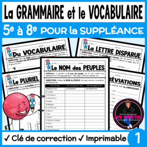 La grammaire et le vocabulaire 1 Pour la suppléance - French grammar activities