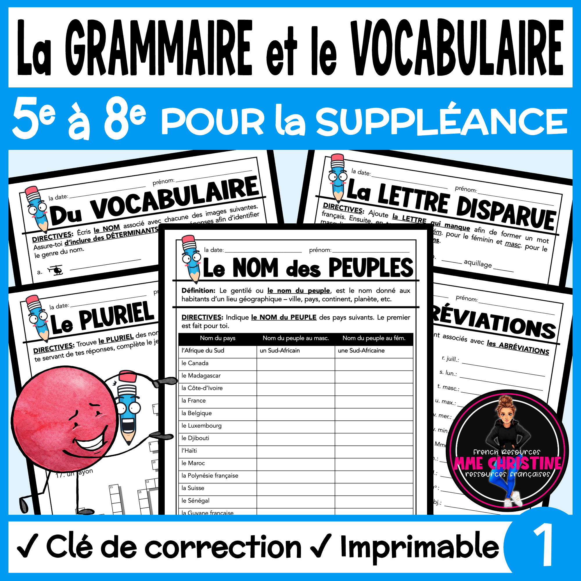 La grammaire et le vocabulaire 1 Pour la suppléance - French grammar activities