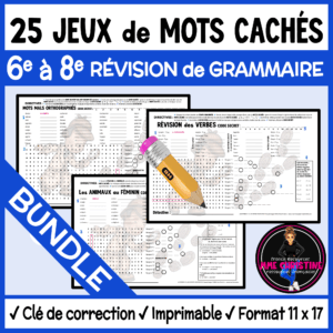 VERBES et du VOCABULAIRE français en 25 jeux de MOTS CACHÉS - French Word Search Activities