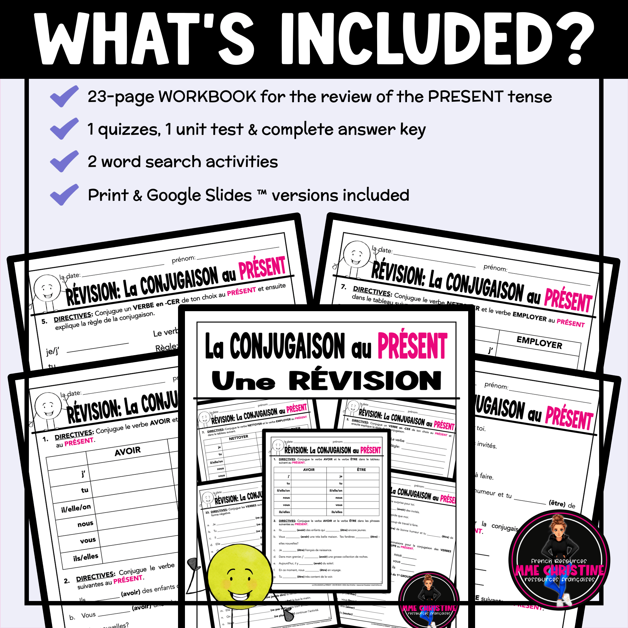 French Present Tense Verbs Review Workbook for Immersion & FSL | Activities & Tests - Image 2