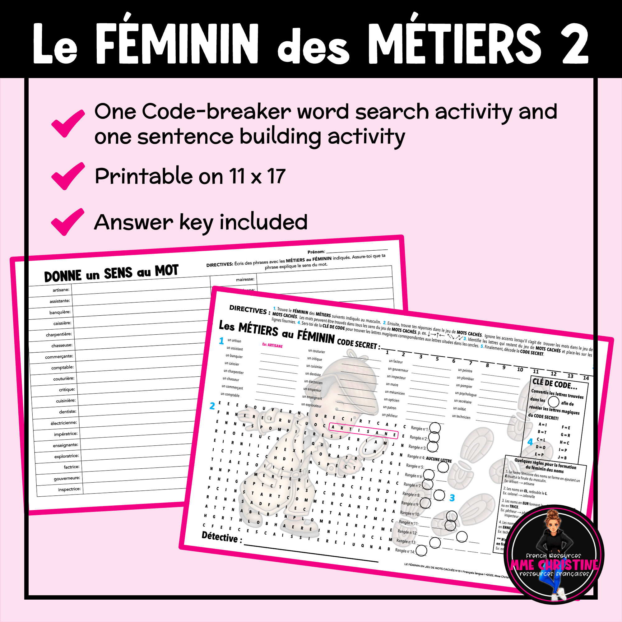 Vocabulaire français - Le féminin des métiers 2 - French Vocabulary Worksheet - Image 2