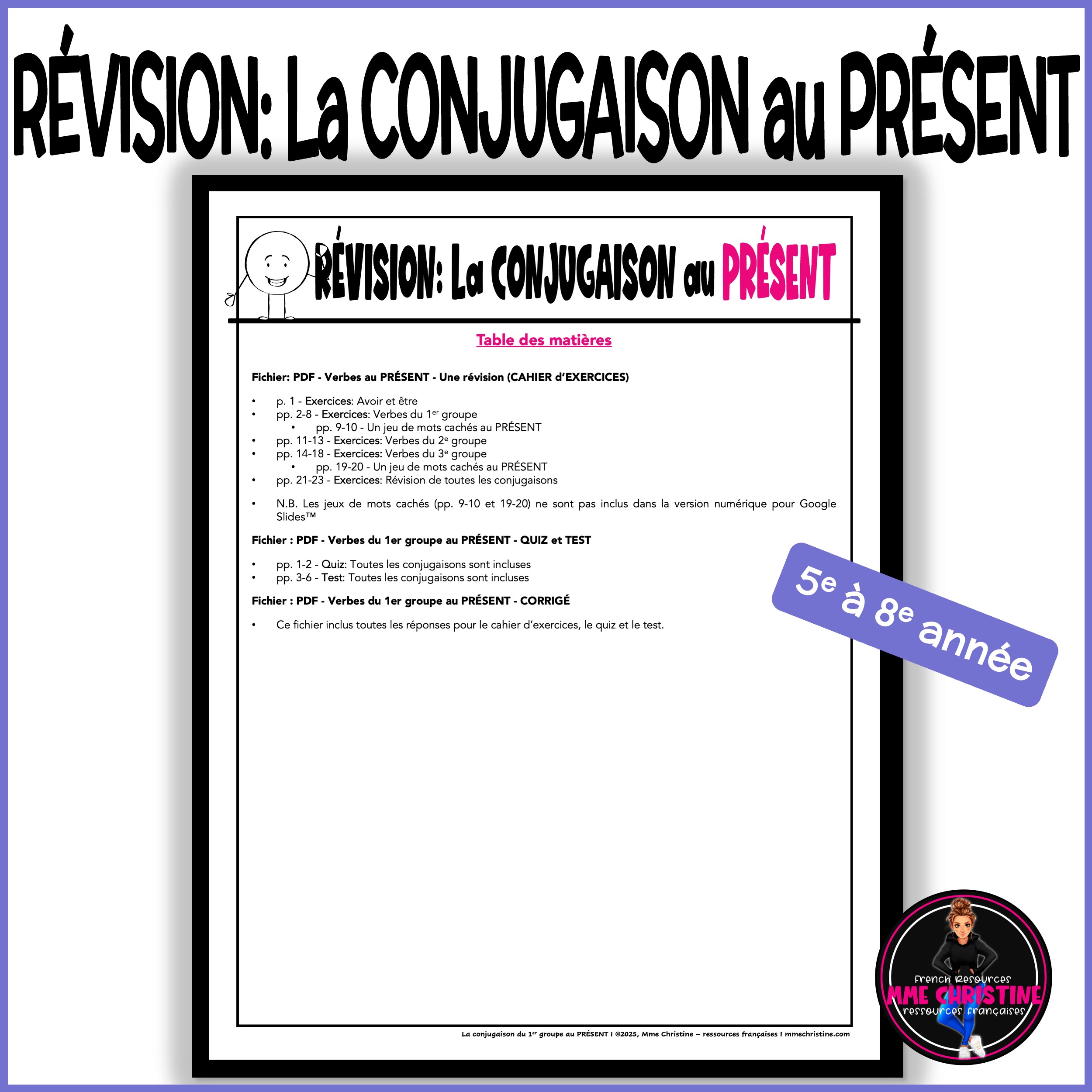 VERBES au PRÉSENT une RÉVISION - Cahier d'exercices - French Verbs Revision Workbook - Image 3