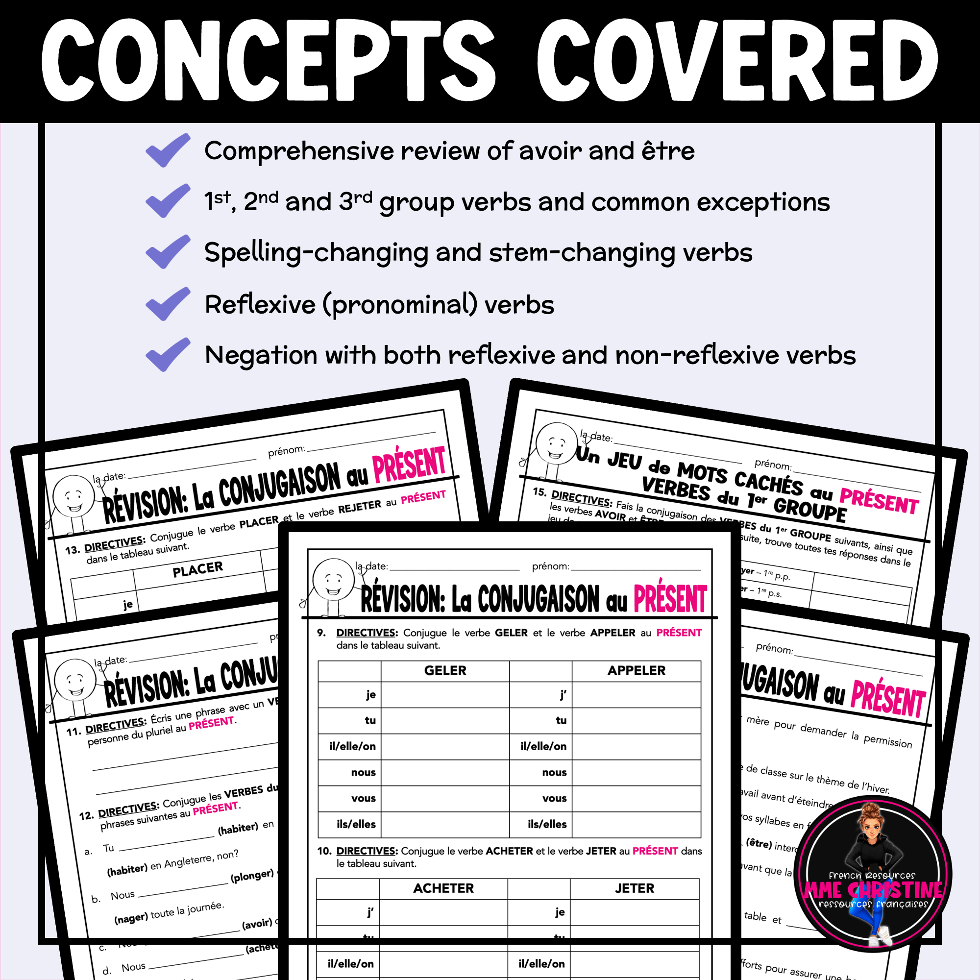 French Present Tense Verbs Review Workbook for Immersion & FSL | Activities & Tests - Image 3