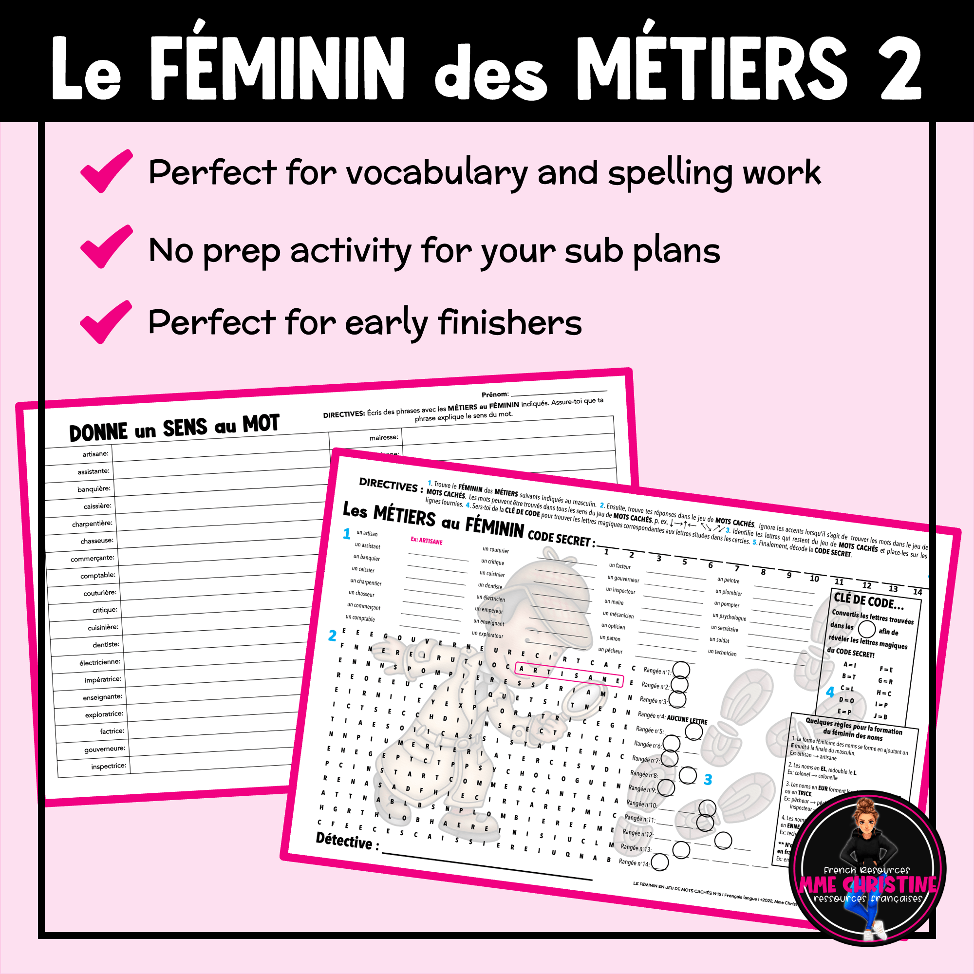 Vocabulaire français - Le féminin des métiers 2 - French Vocabulary Worksheet - Image 3
