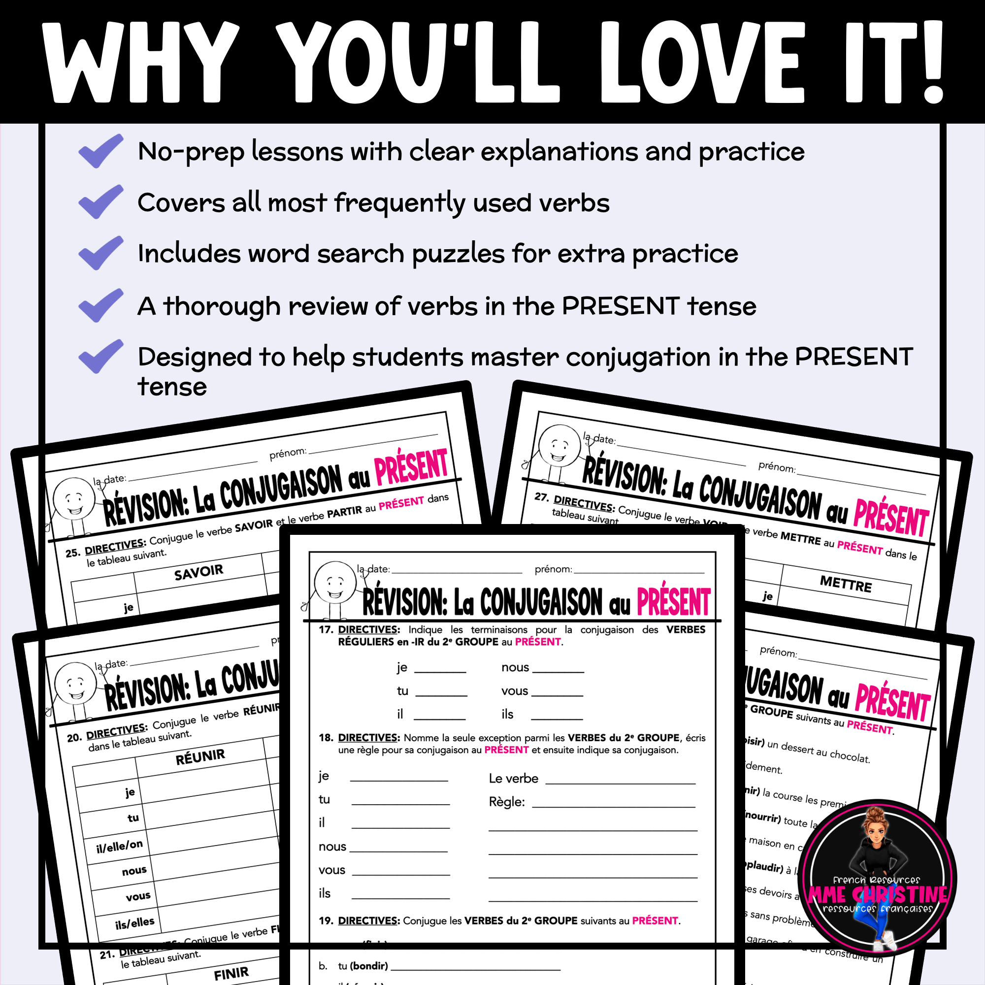 French Present Tense Verbs Review Workbook for Immersion & FSL | Activities & Tests - Image 4