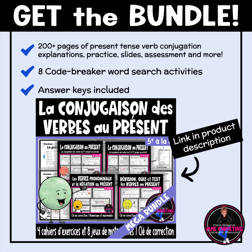 French Present Tense Verbs Review Workbook for Immersion & FSL ...