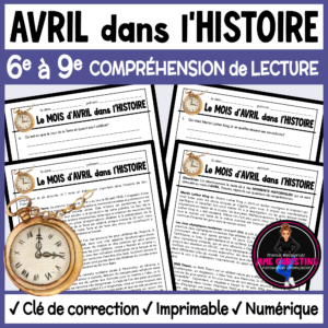 French Reading Comprehension Activity | April in History | Compréhension de lecture | FI & FSL