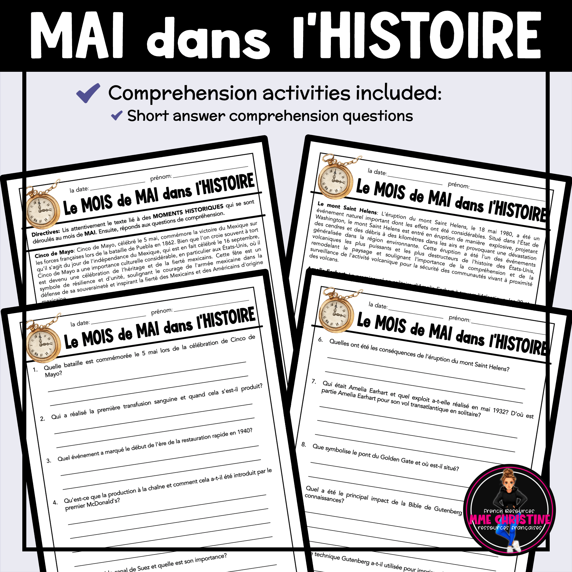 French Reading Comprehension Activity | May in History | Compréhension de lecture | FI & FSL - Image 3