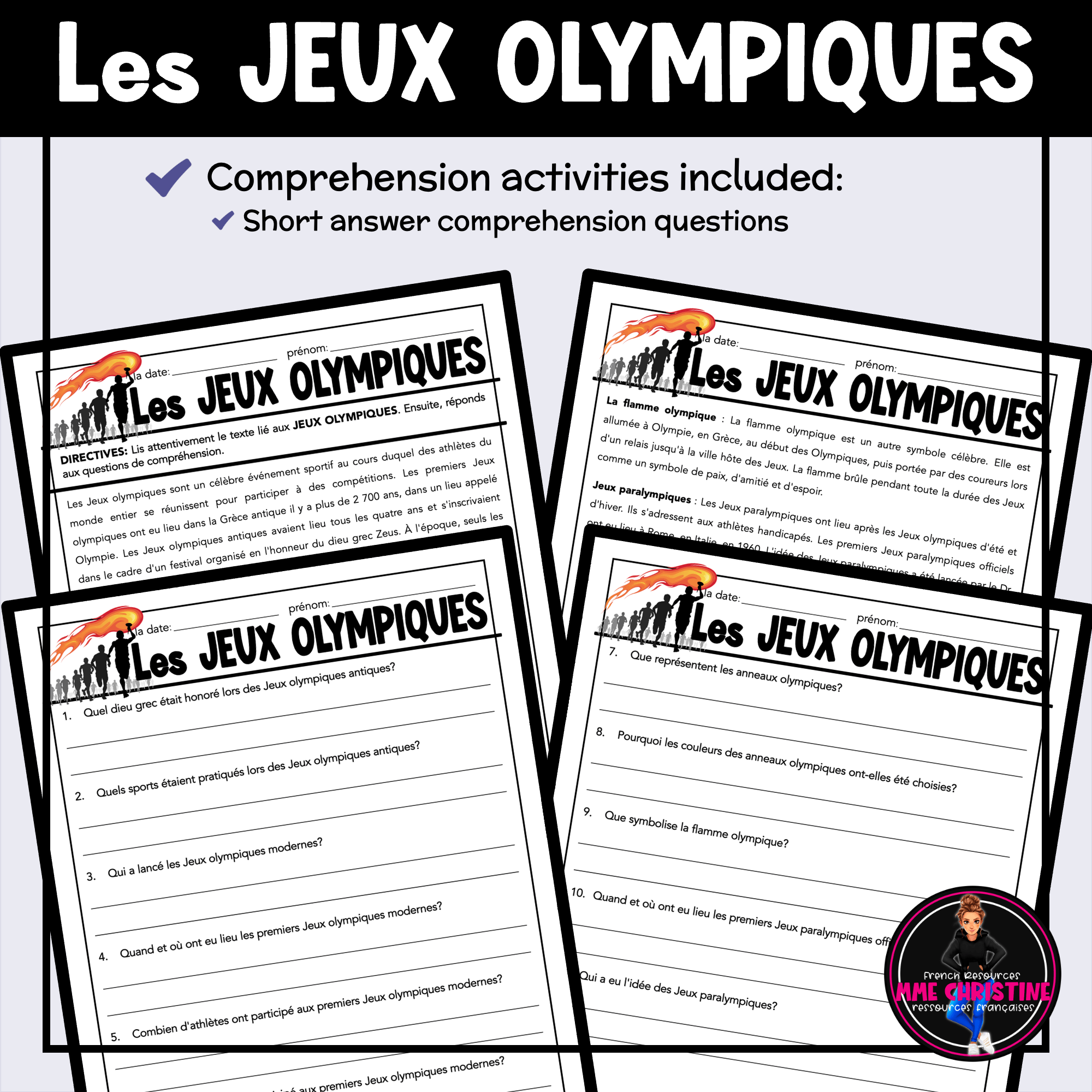 French Reading Comprehension Activity | The Olympic Games | Compréhension de lecture | FI & FSL - Image 3