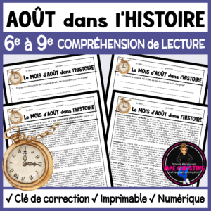 French Reading Comprehension Activity | August in History | Compréhension de lecture | FI & FSL