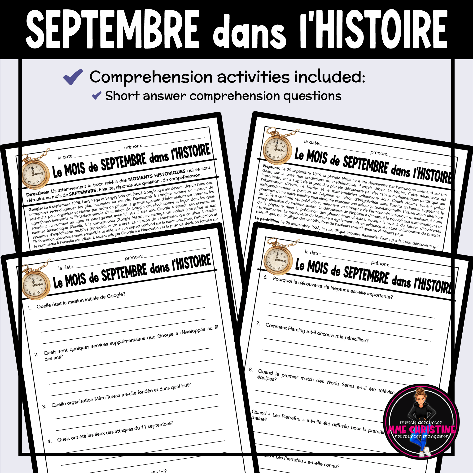 French Reading Comprehension Activity | September in History | Compréhension de lecture | FI & FSL - Image 3