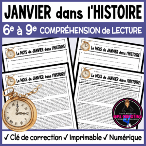 French Reading Comprehension Activity | January in History | Compréhension de lecture | FI & FSL