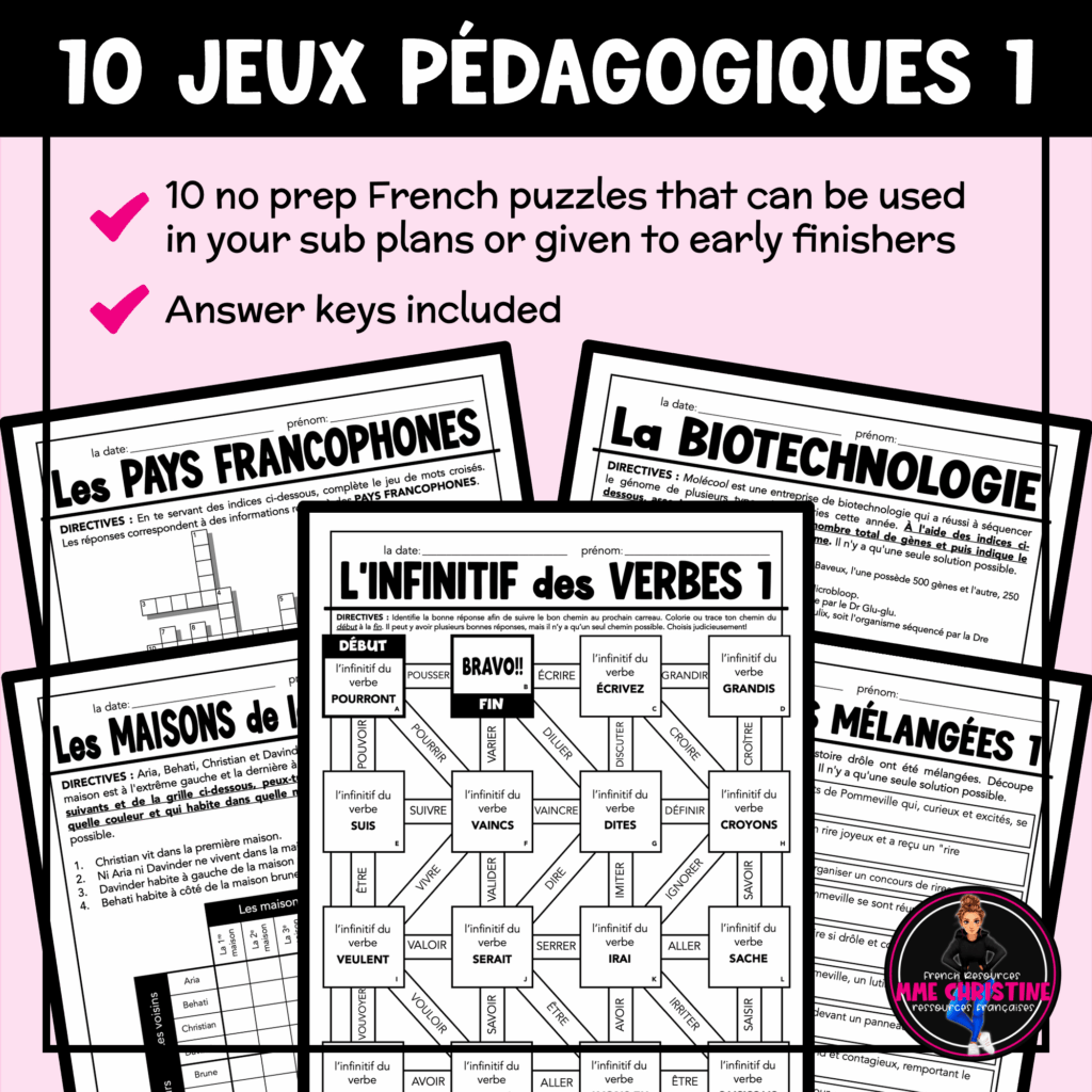 No Prep French Activities and Puzzles for Immersion & FSL (10 Jeux ...