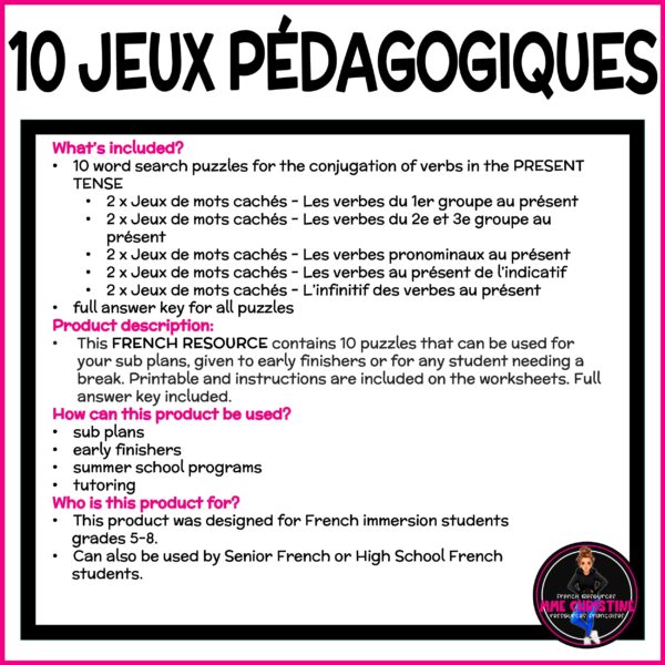 10 JEUX PÉDAGOGIQUES 3 - Pour la suppléance - 10 French Puzzles - Image 2