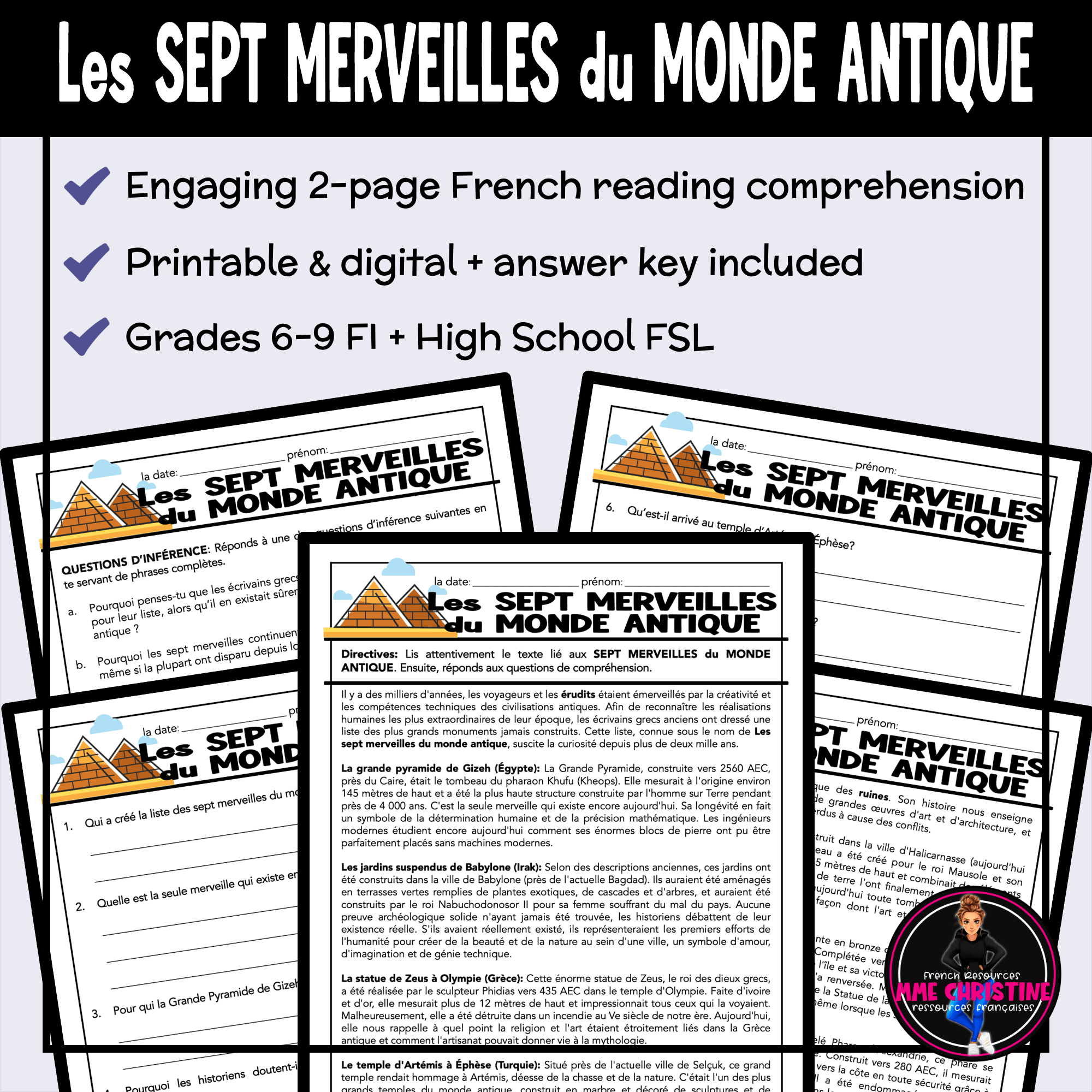 French Reading Comprehension Activity | 7 Wonders of the Ancient World | Compréhension de lecture | FI & FSL - Image 2