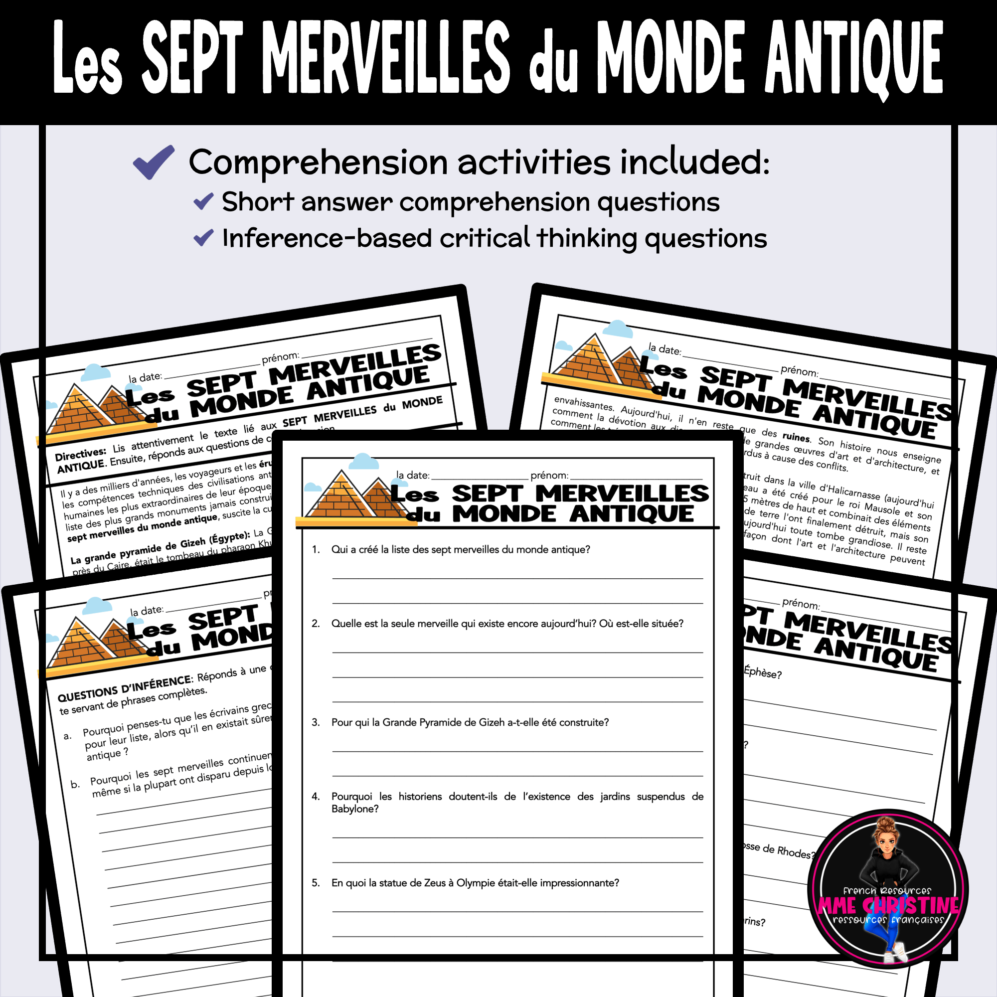 French Reading Comprehension Activity | 7 Wonders of the Ancient World | Compréhension de lecture | FI & FSL - Image 3