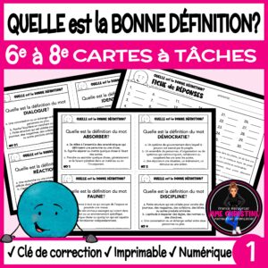 French Task Cards - Quelle est la bonne définition? - Cartes à tâches 1