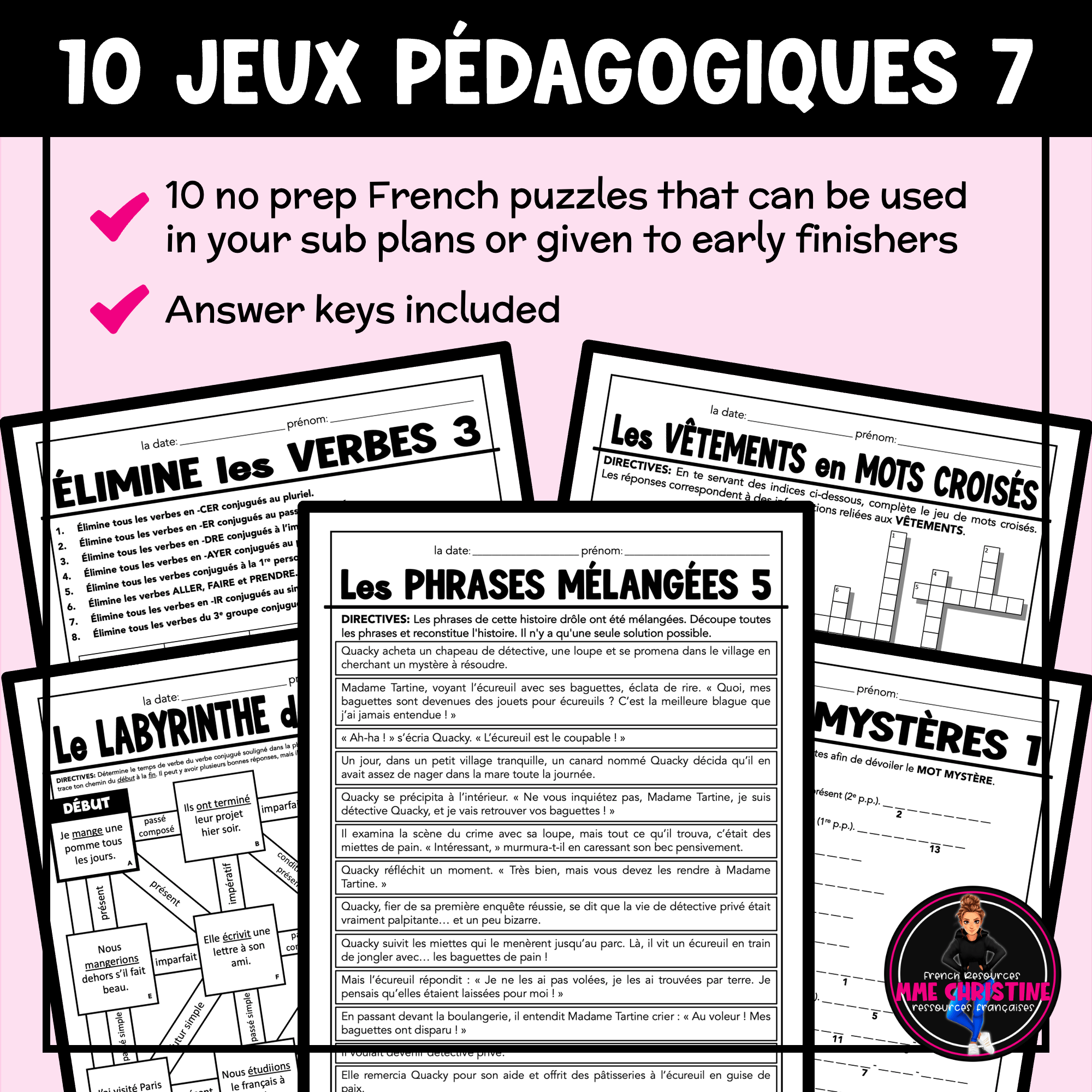 No Prep French Activities and Puzzles for Immersion & FSL (10 Jeux pédagogiques #7) - Image 2