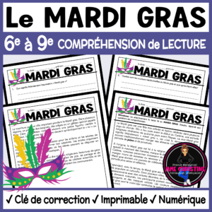 French Reading Comprehension Activity | Mardi Gras | Compréhension de lecture | FI & FSL