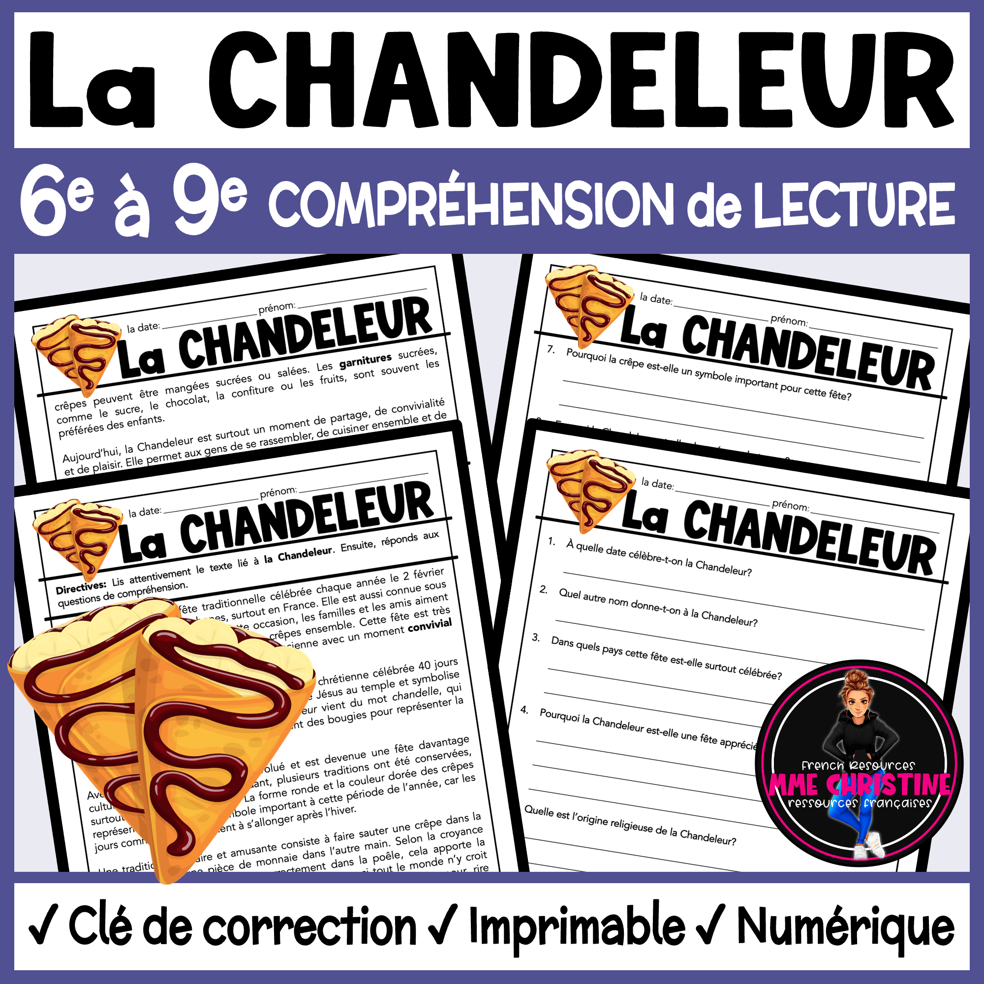 French Reading Comprehension Activity | La Chandeleur | Compréhension de lecture | FI & FSL