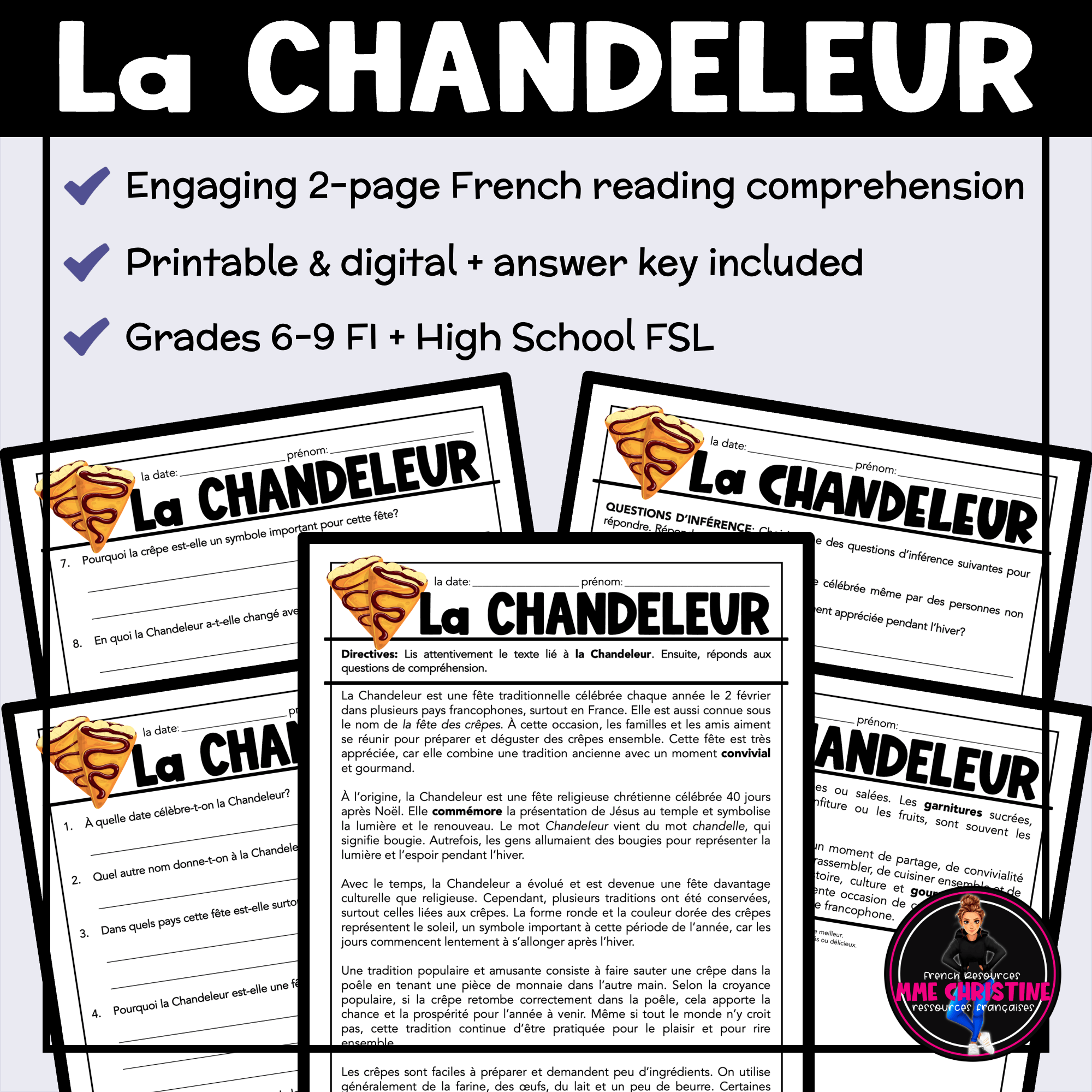 French Reading Comprehension Activity | La Chandeleur | Compréhension de lecture | FI & FSL - Image 2