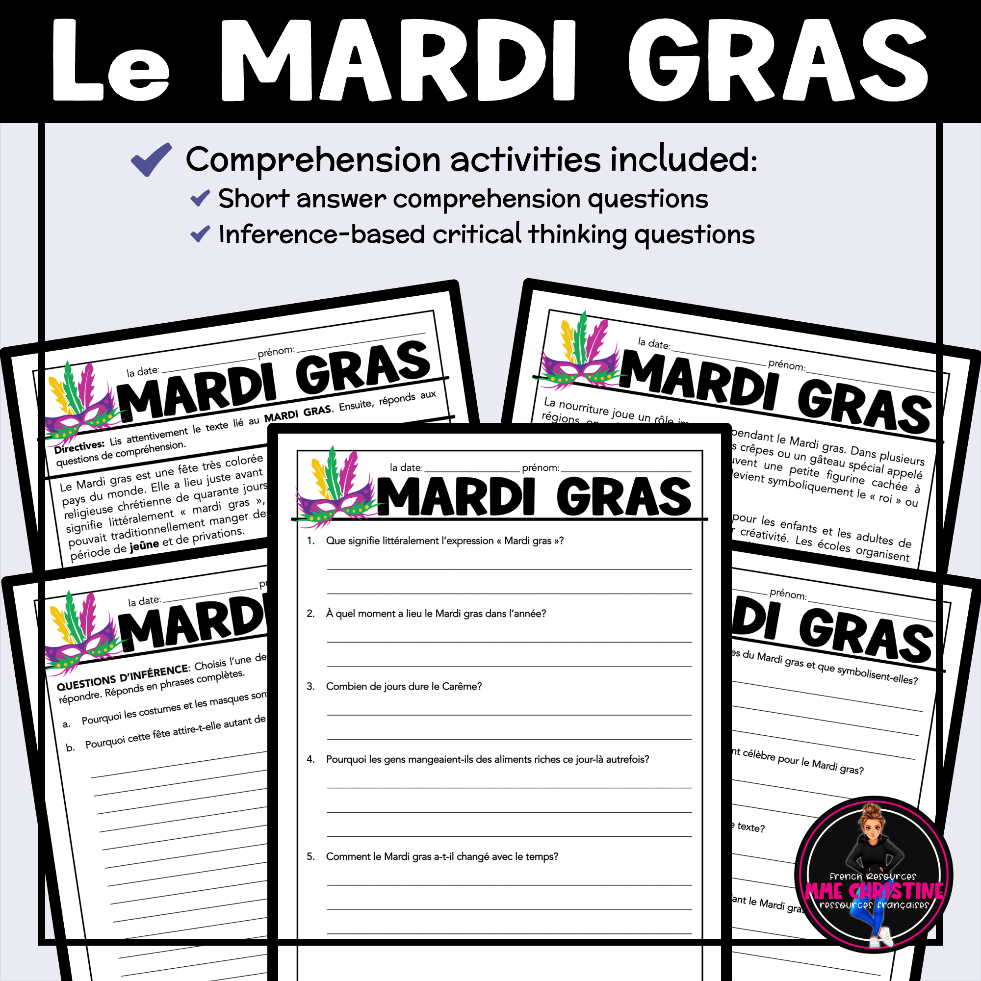 French Reading Comprehension Activity | Mardi Gras | Compréhension de lecture | FI & FSL - Image 2