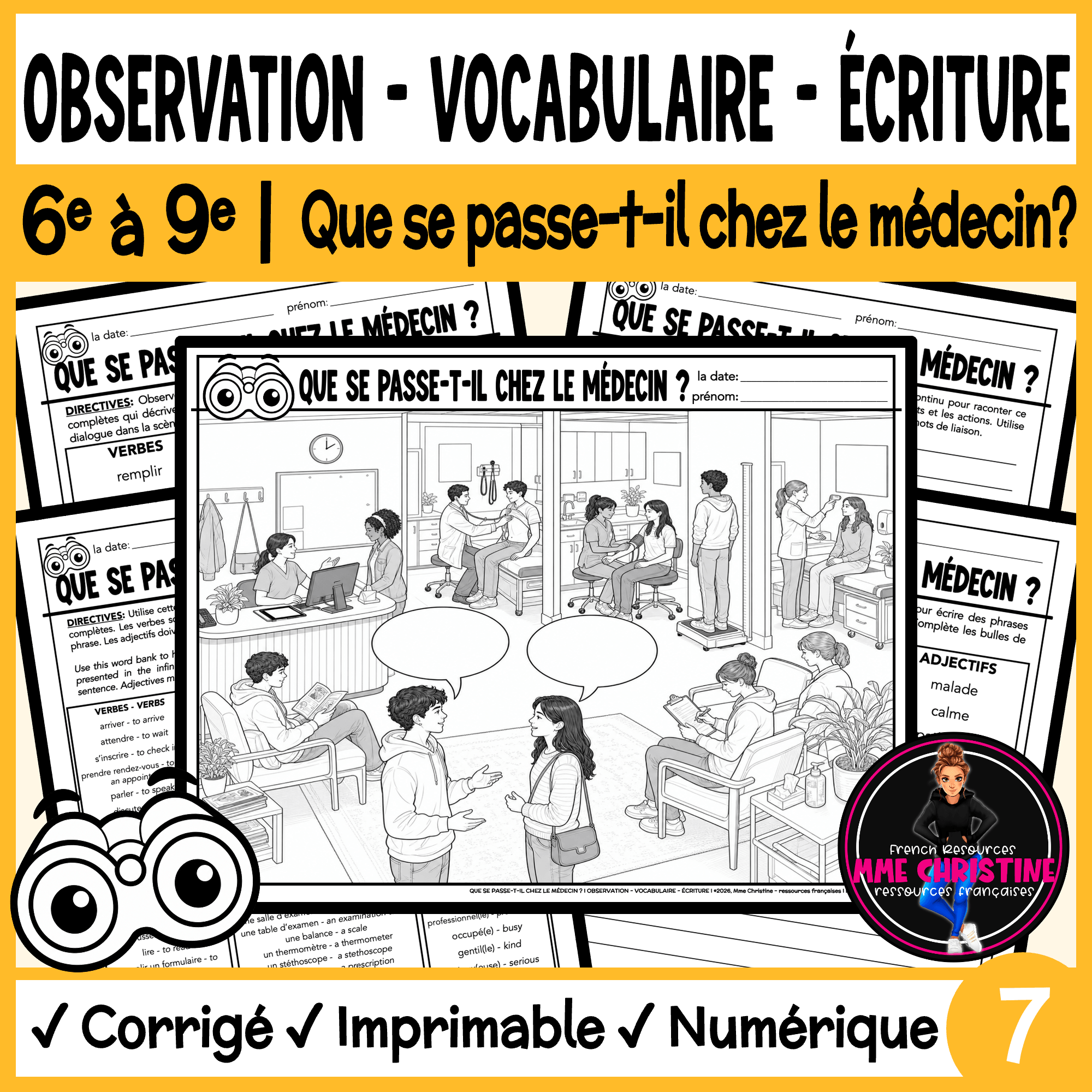 French Doctor's Office Observation, Vocabulary and Writing Activity | Grades 6–9