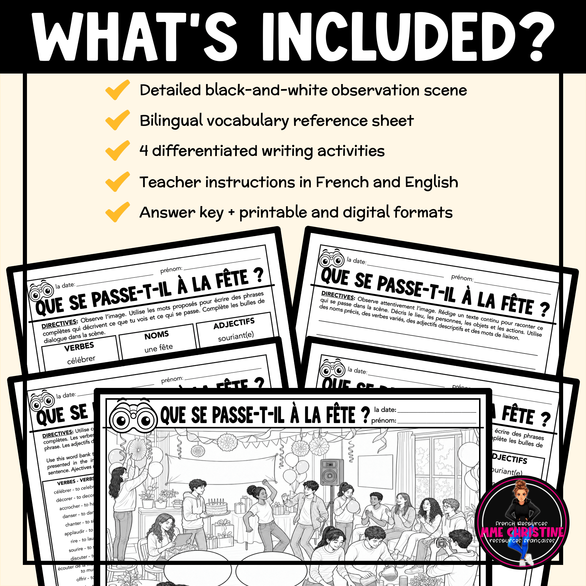 French Party Observation, Vocabulary and Writing Activity | Grades 6–9 - Image 2