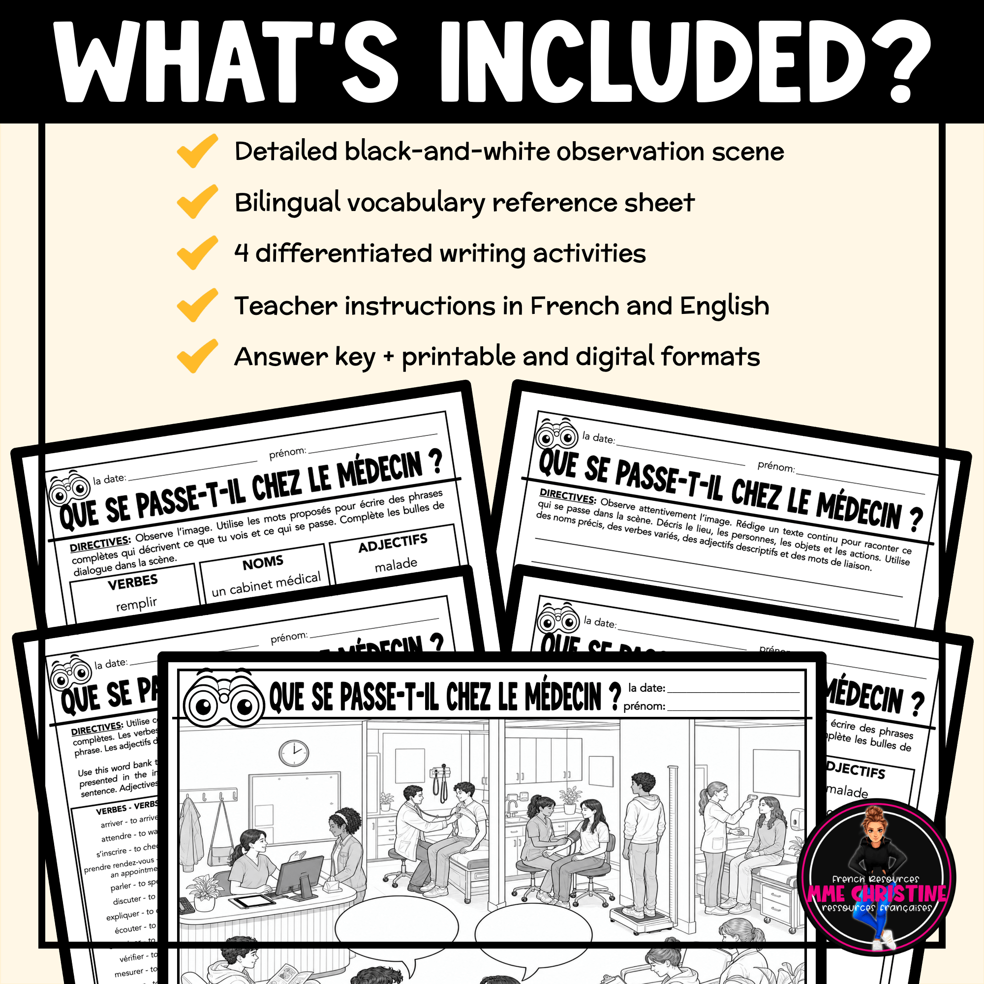 French Doctor's Office Observation, Vocabulary and Writing Activity | Grades 6–9 - Image 2