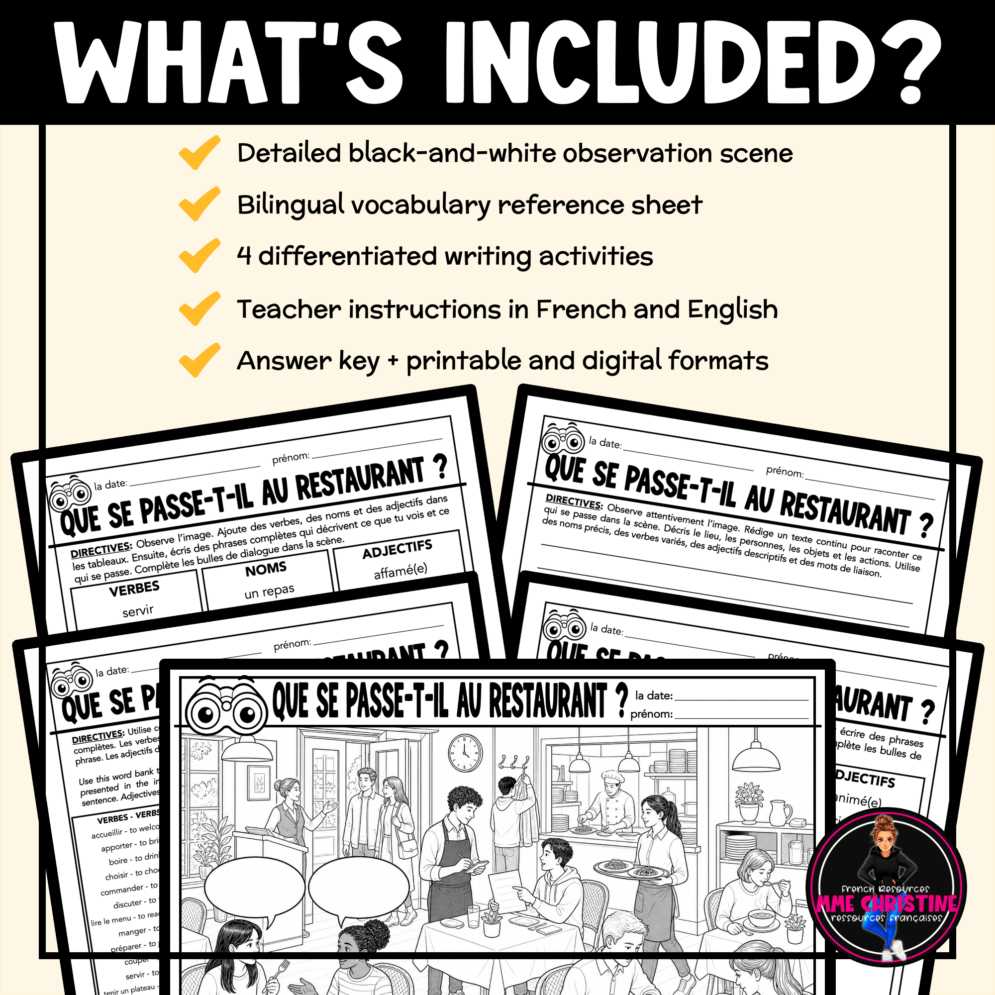 French Restaurant Observation, Vocabulary and Writing Activity | Grades 6–9 - Image 2