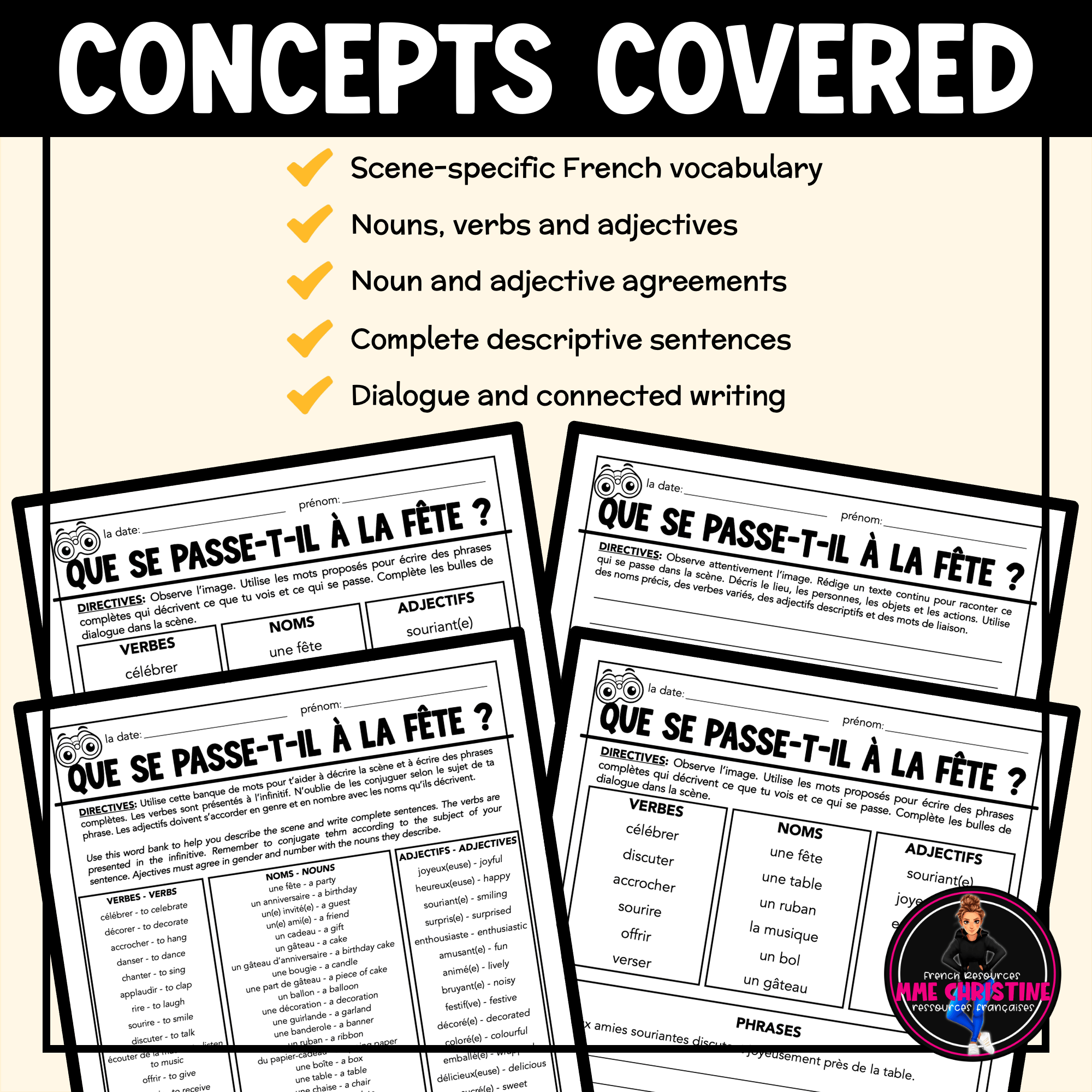 French Party Observation, Vocabulary and Writing Activity | Grades 6–9 - Image 3