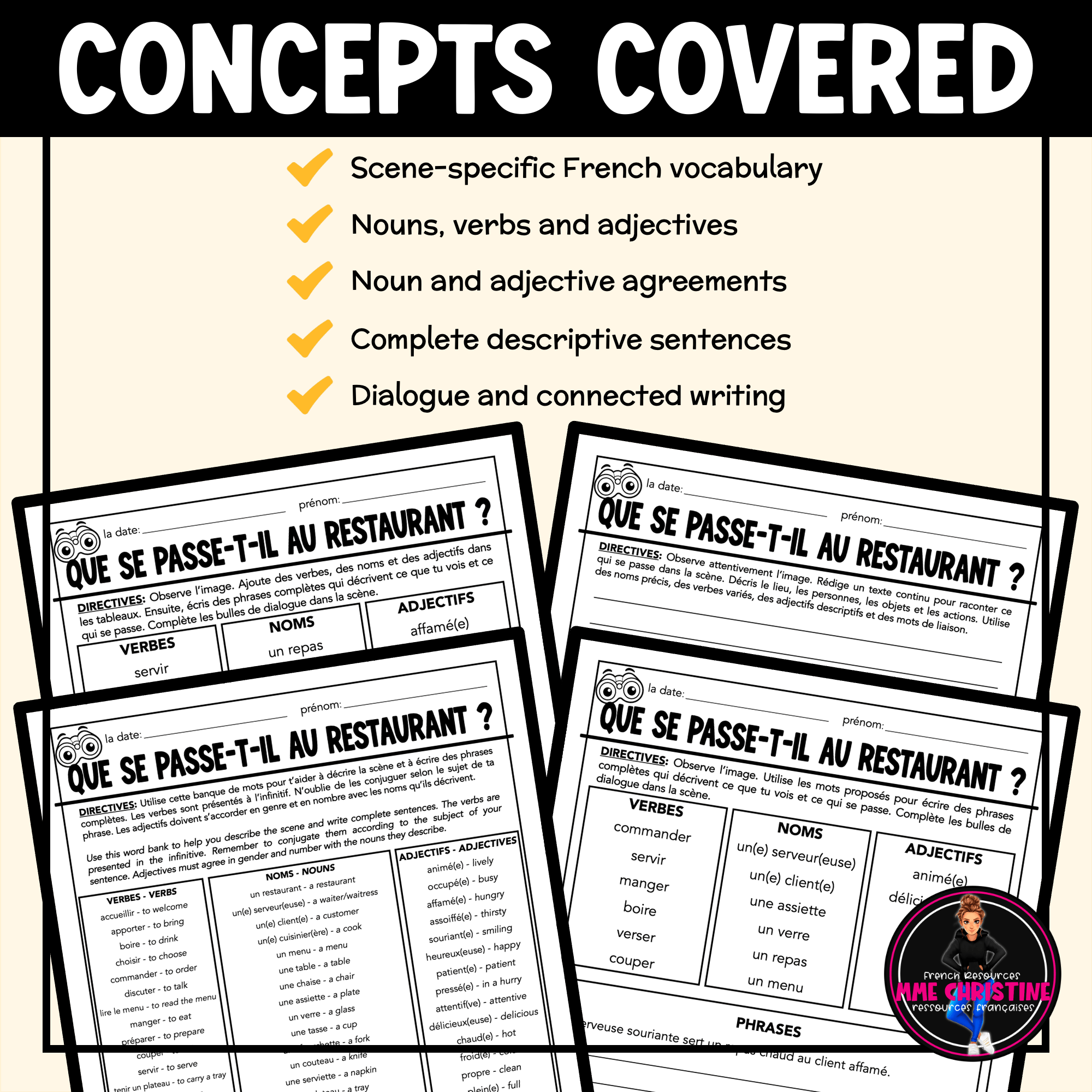 French Restaurant Observation, Vocabulary and Writing Activity | Grades 6–9 - Image 3