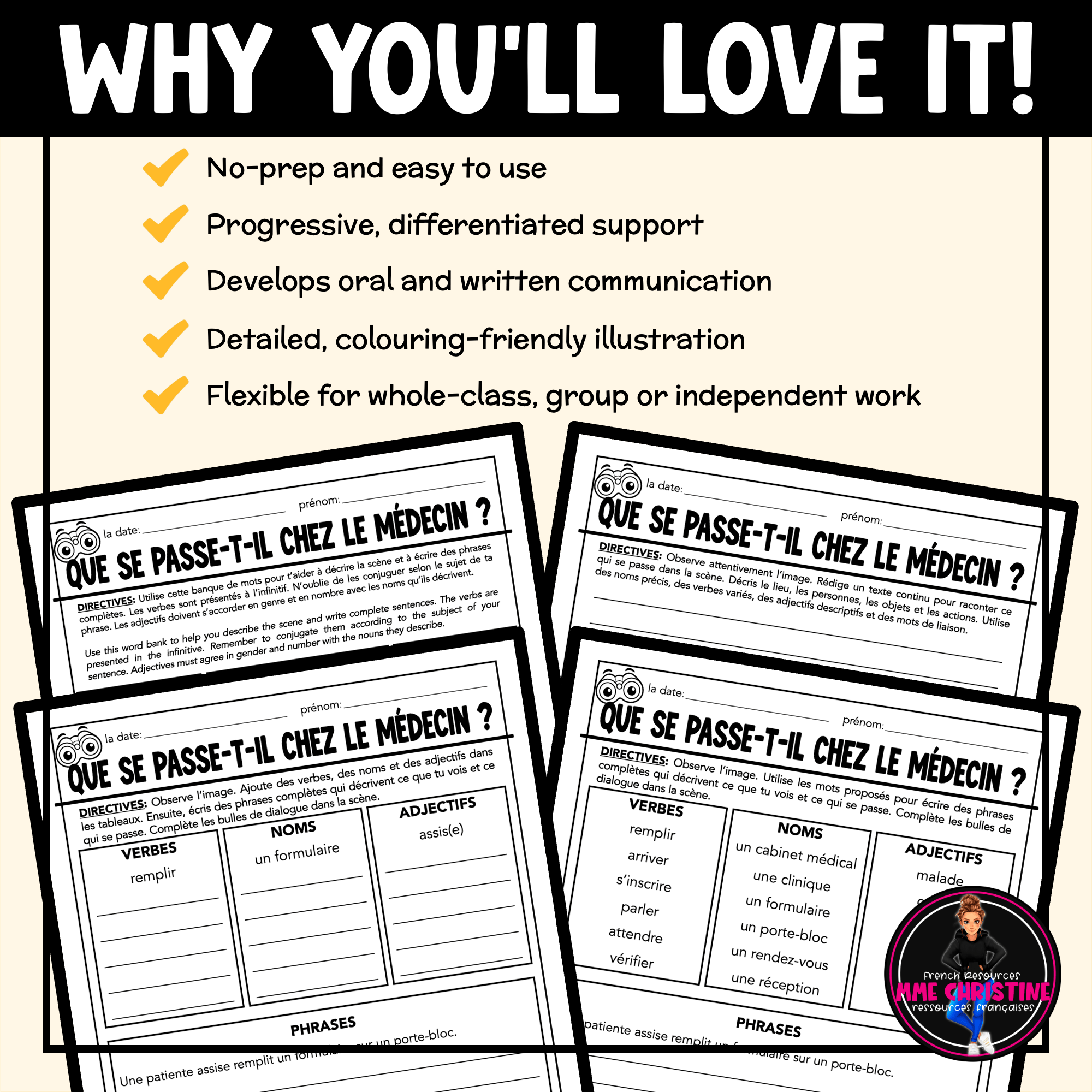 French Doctor's Office Observation, Vocabulary and Writing Activity | Grades 6–9 - Image 4
