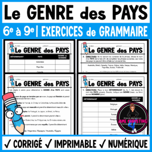 French Country Gender | Le genre des pays | 4 French Grammar Worksheets