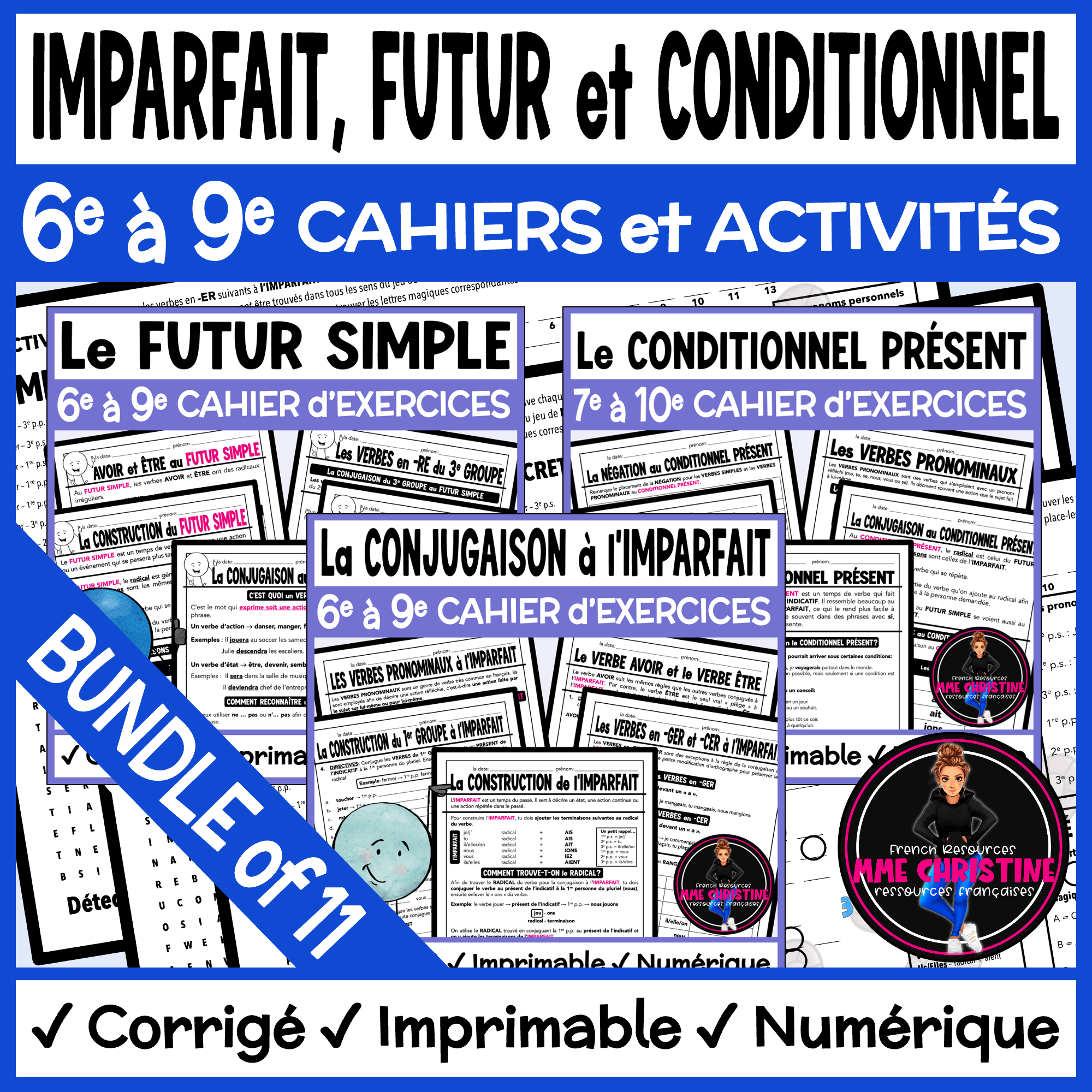 French Verb Bundle | Imparfait, Futur Simple & Conditionnel | Workbooks & Activities