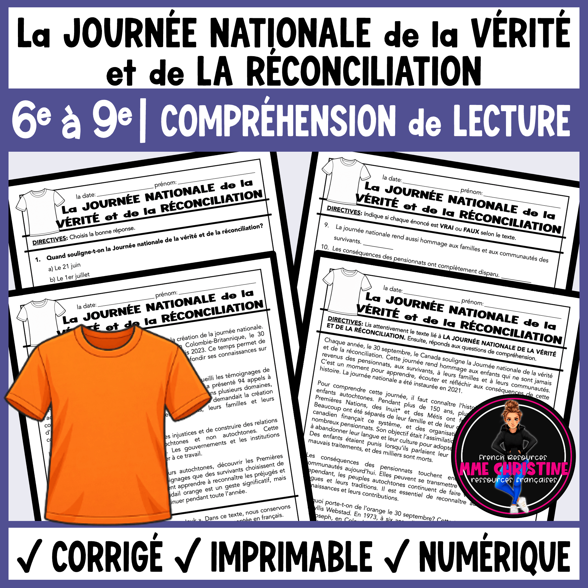 French Reading Comprehension | The National Day for Truth and Reconciliation | Compréhension de lecture