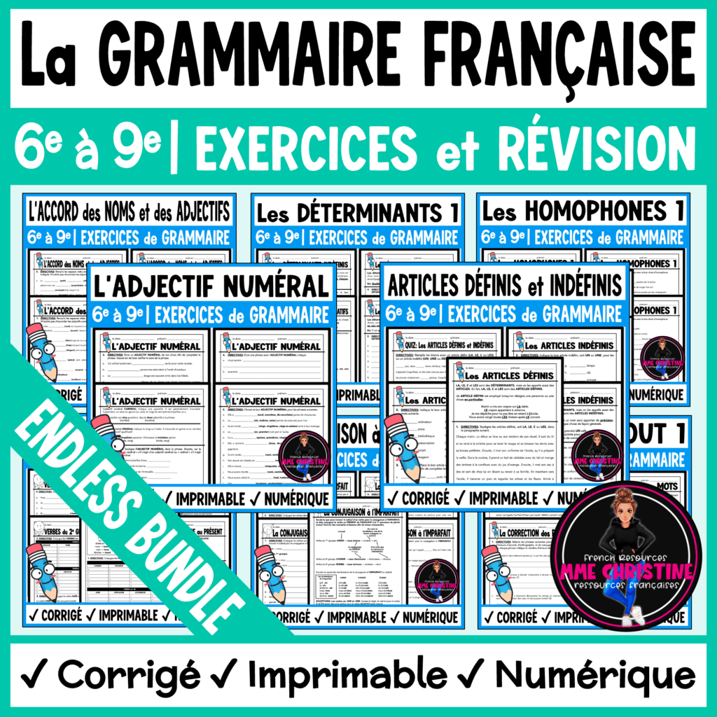 French Grammar Worksheets Endless Bundle | Grades 6-9 | Print & Digital